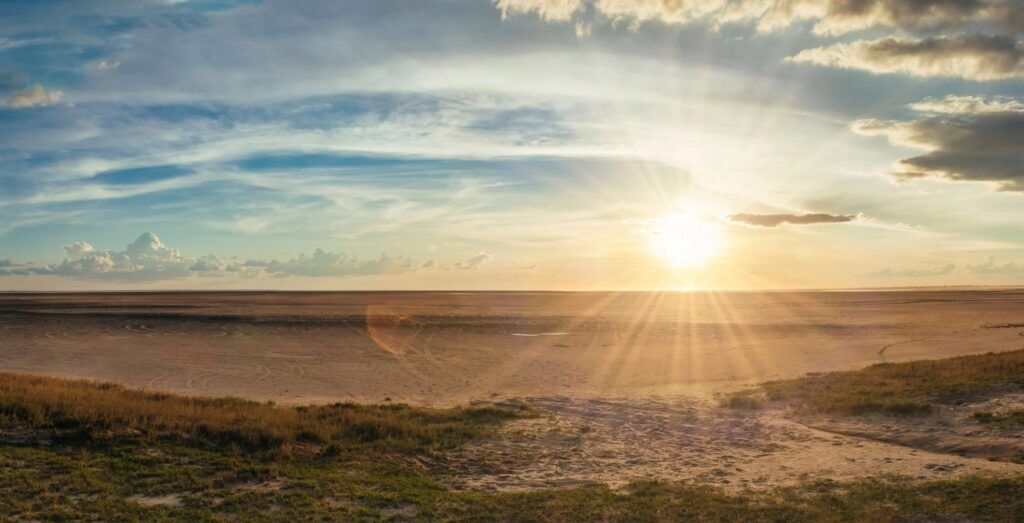 Sunset over Makgadikgadi Pans in Botswana