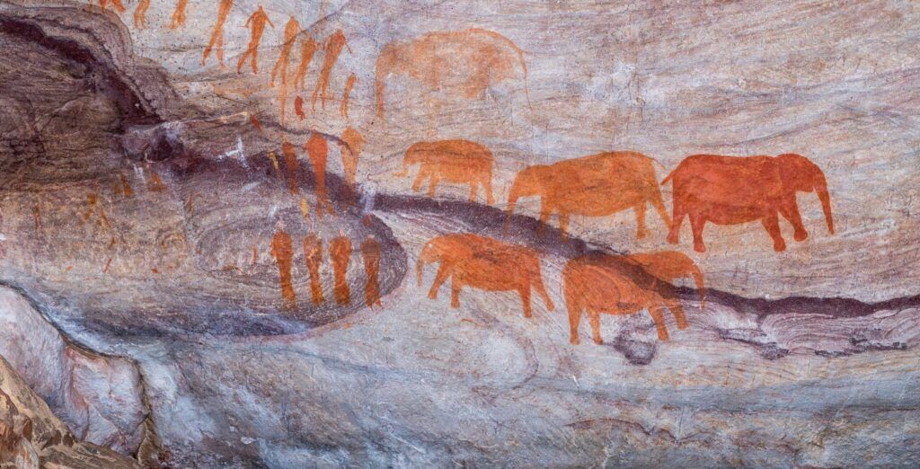 San rock paintings of elephants in Stadsaal caves